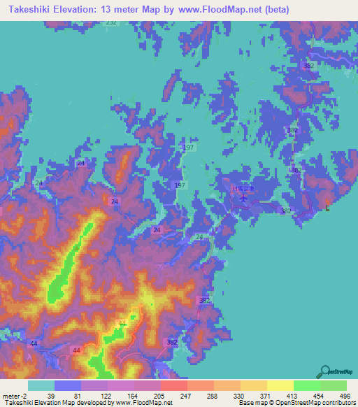 Takeshiki,Japan Elevation Map