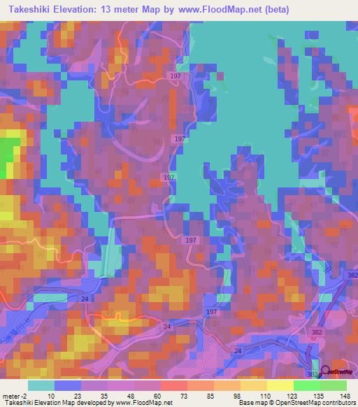 Takeshiki,Japan Elevation Map