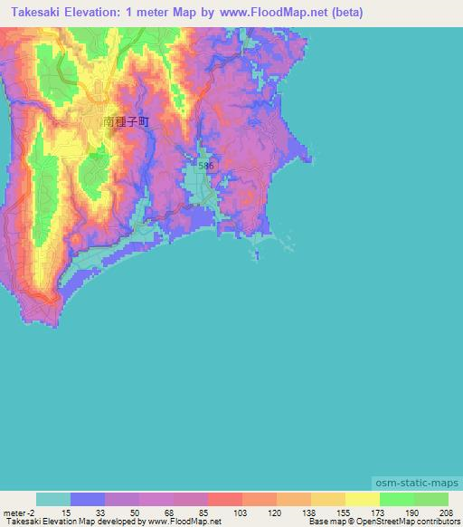 Takesaki,Japan Elevation Map