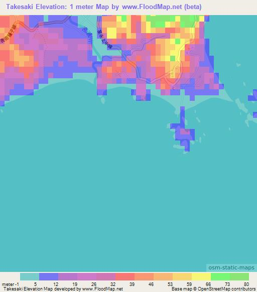 Takesaki,Japan Elevation Map