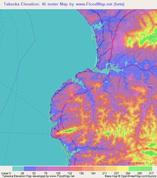 Takeoka,Japan Elevation Map