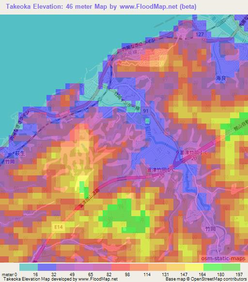Takeoka,Japan Elevation Map