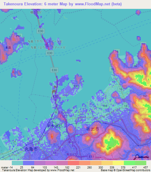 Takenoura,Japan Elevation Map