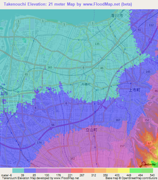 Takenouchi,Japan Elevation Map