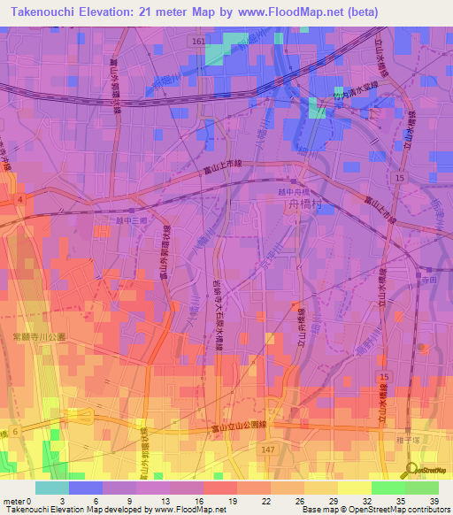 Takenouchi,Japan Elevation Map