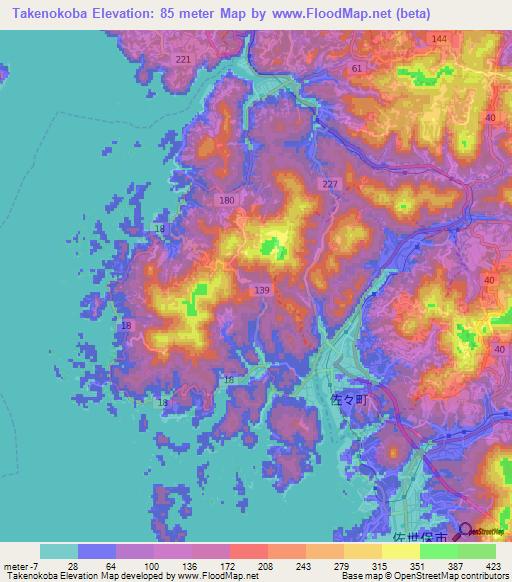 Takenokoba,Japan Elevation Map