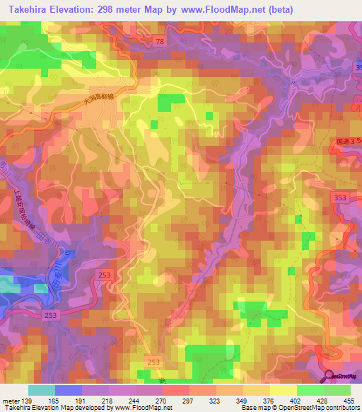 Takehira,Japan Elevation Map