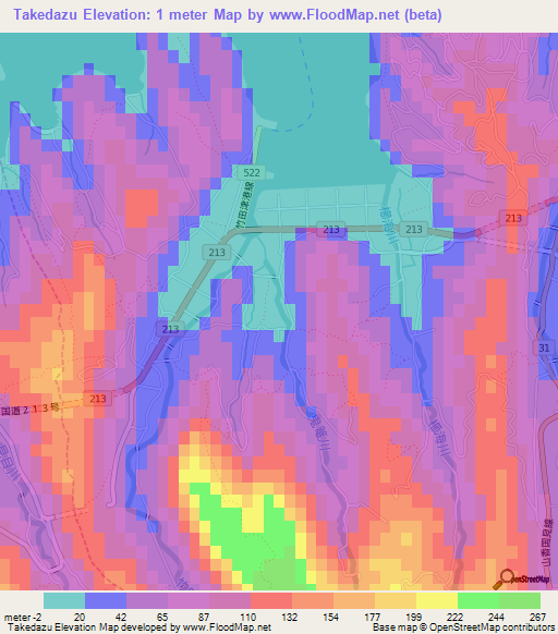 Takedazu,Japan Elevation Map
