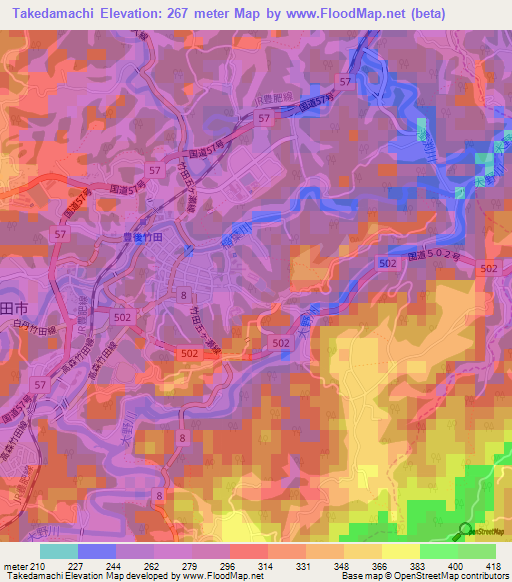 Takedamachi,Japan Elevation Map