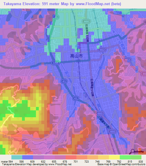 Takayama,Japan Elevation Map