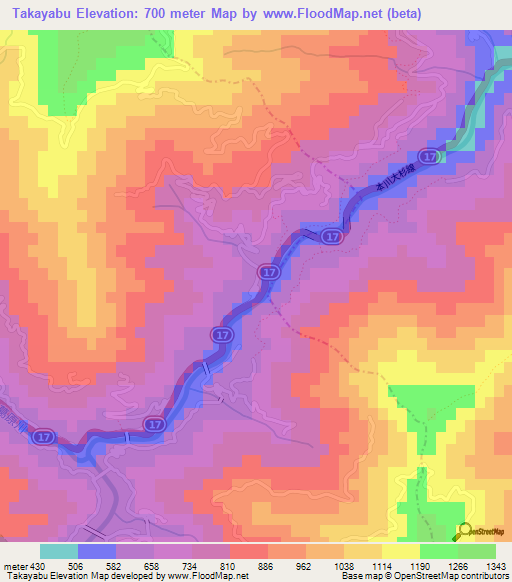 Takayabu,Japan Elevation Map
