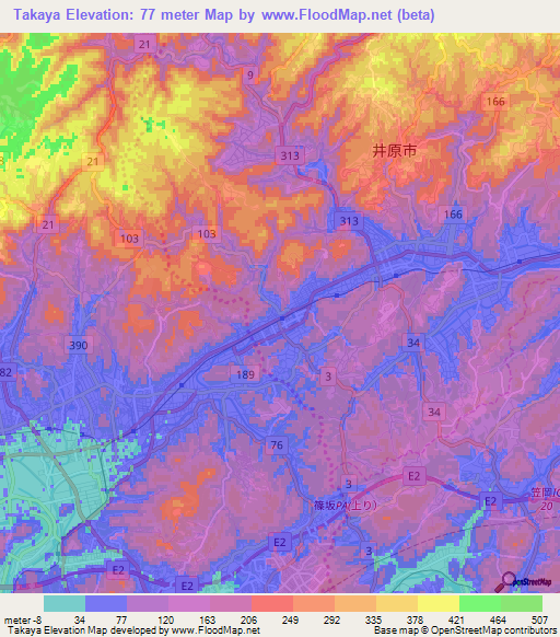 Takaya,Japan Elevation Map