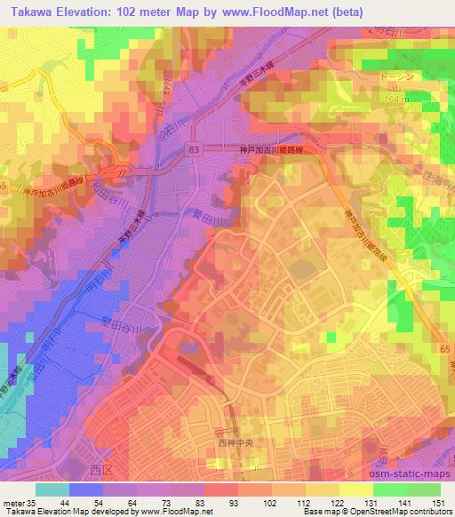 Takawa,Japan Elevation Map