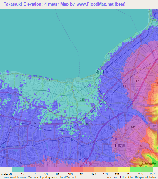 Takatsuki,Japan Elevation Map