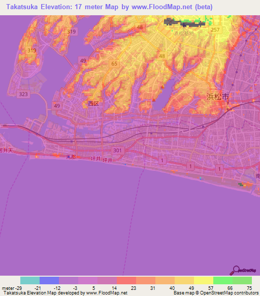 Takatsuka,Japan Elevation Map