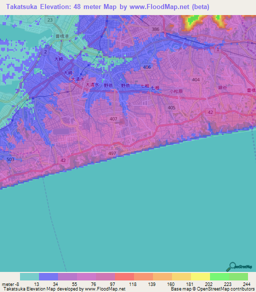 Takatsuka,Japan Elevation Map