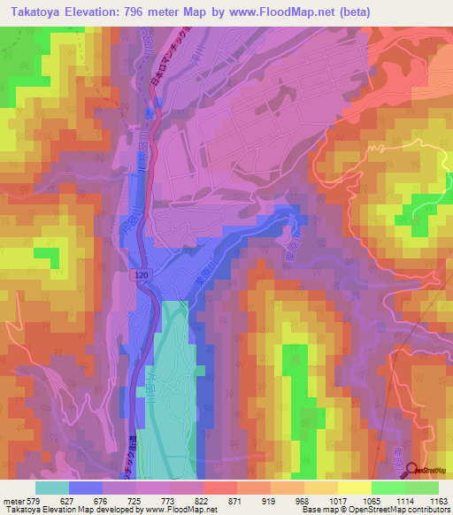 Takatoya,Japan Elevation Map