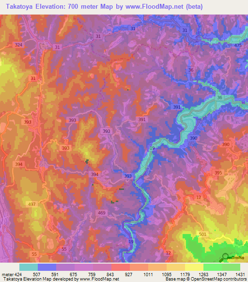 Takatoya,Japan Elevation Map