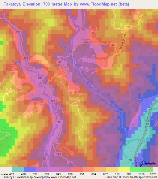 Takatoya,Japan Elevation Map