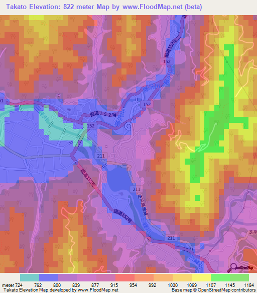 Takato,Japan Elevation Map