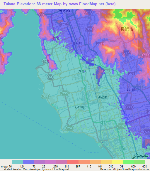 Takata,Japan Elevation Map