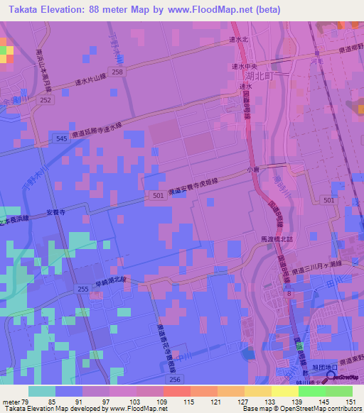 Takata,Japan Elevation Map