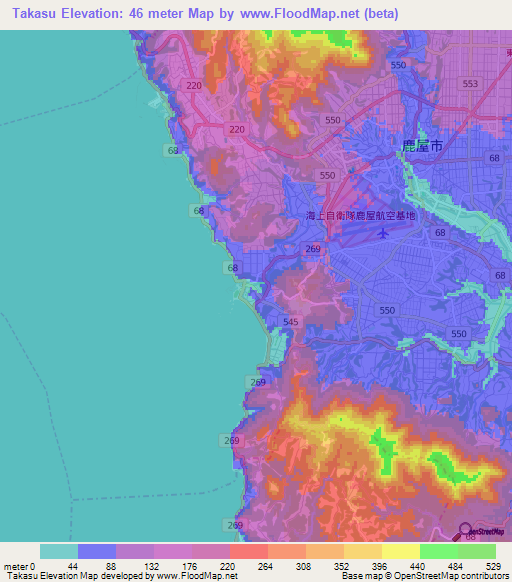 Takasu,Japan Elevation Map