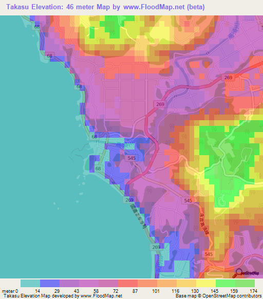 Takasu,Japan Elevation Map
