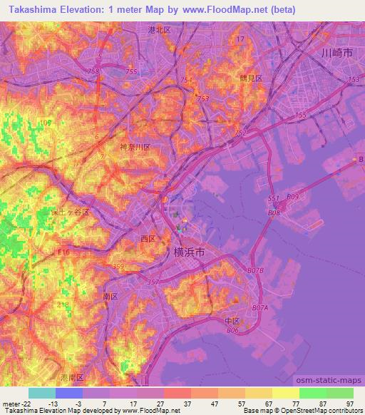 Takashima,Japan Elevation Map