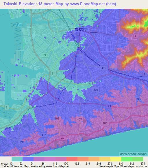 Takashi,Japan Elevation Map