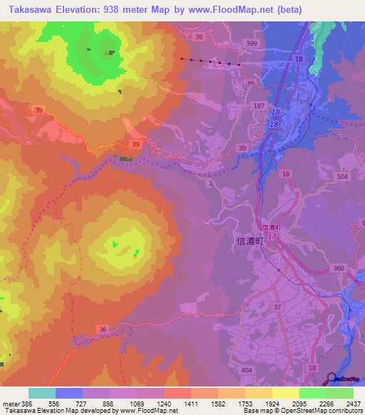 Takasawa,Japan Elevation Map