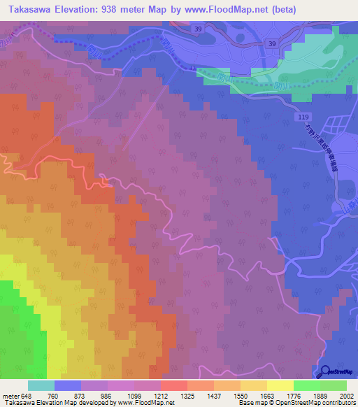 Takasawa,Japan Elevation Map
