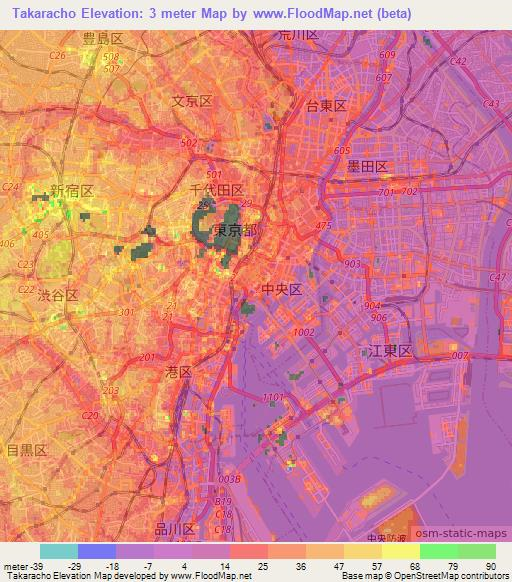 Takaracho,Japan Elevation Map