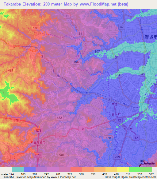 Takarabe,Japan Elevation Map