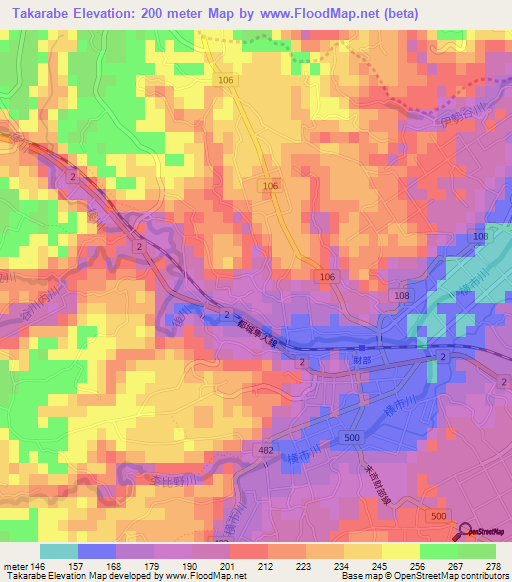 Takarabe,Japan Elevation Map