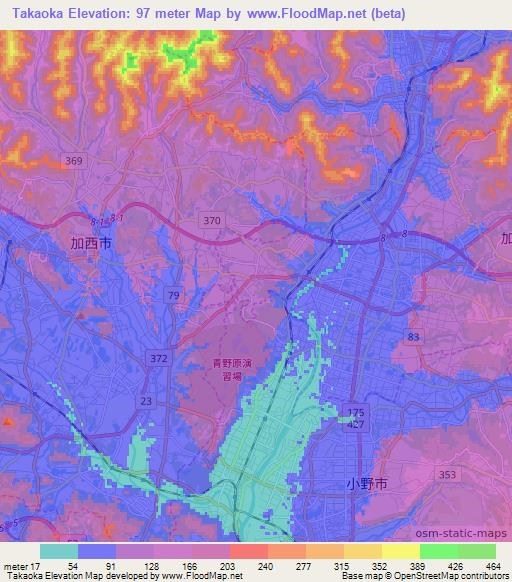 Takaoka,Japan Elevation Map
