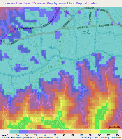 Takaoka,Japan Elevation Map