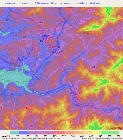 Takanosu,Japan Elevation Map