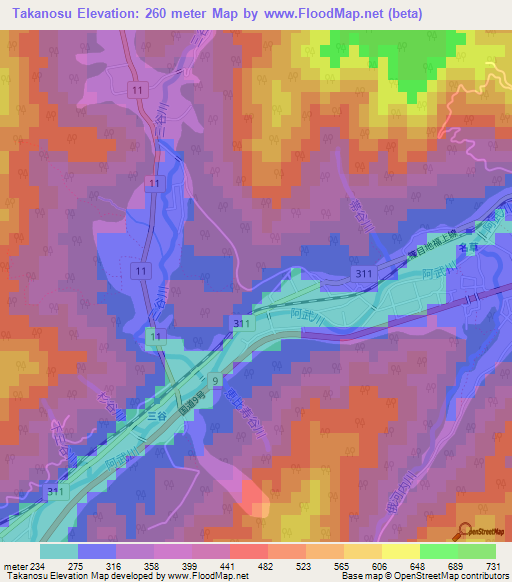 Takanosu,Japan Elevation Map