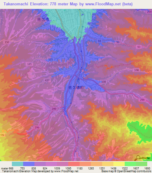 Takanomachi,Japan Elevation Map