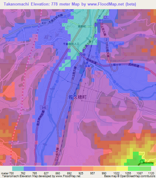 Takanomachi,Japan Elevation Map