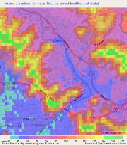 Takano,Japan Elevation Map