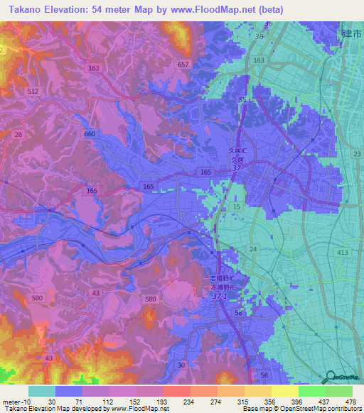 Takano,Japan Elevation Map