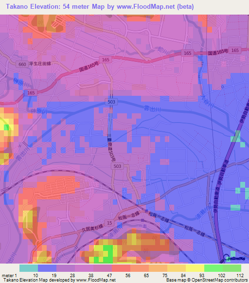 Takano,Japan Elevation Map