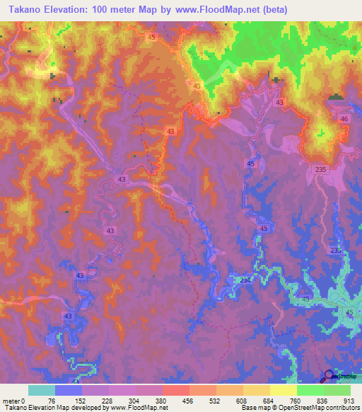Takano,Japan Elevation Map