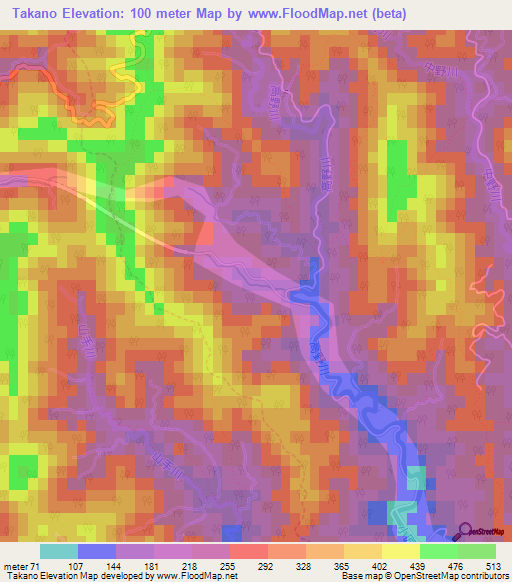 Takano,Japan Elevation Map