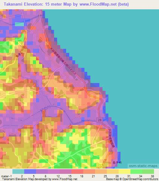 Takanami,Japan Elevation Map