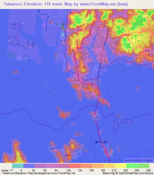 Takamuro,Japan Elevation Map