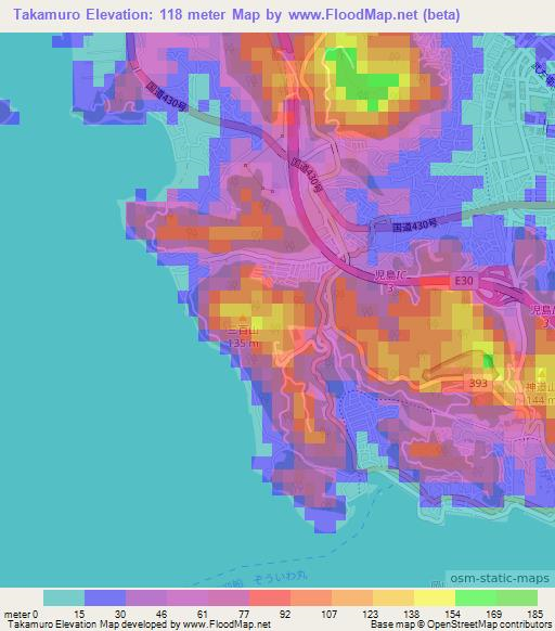 Takamuro,Japan Elevation Map