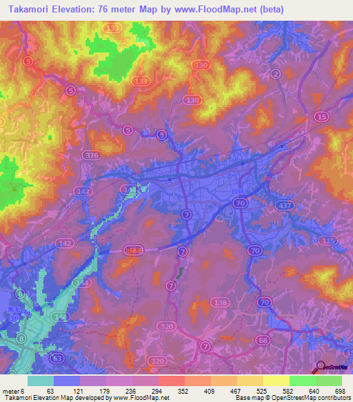 Takamori,Japan Elevation Map